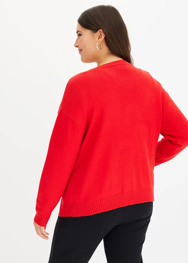 Gebreid vest met zakken, Kleur: aardbeirood