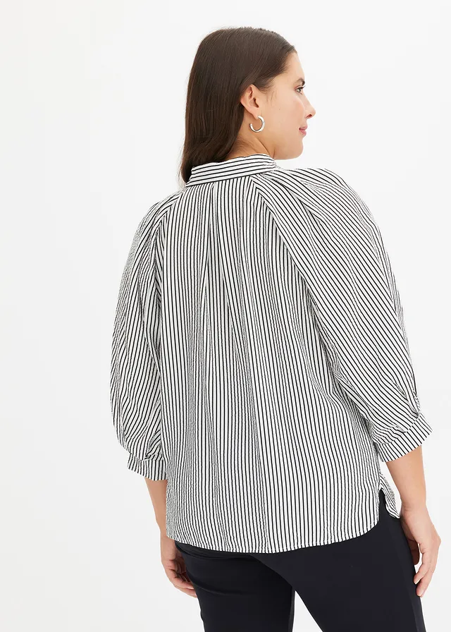 Blouse, Kleur: wolwit/zwart gestreept