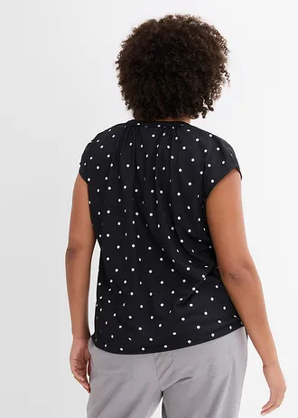 Henley shirt in een viscosemix met korte mouwen, Kleur: zwart-wit gestippeld