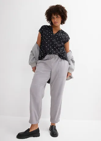 Henley shirt in een viscosemix met korte mouwen, Kleur: zwart-wit gestippeld