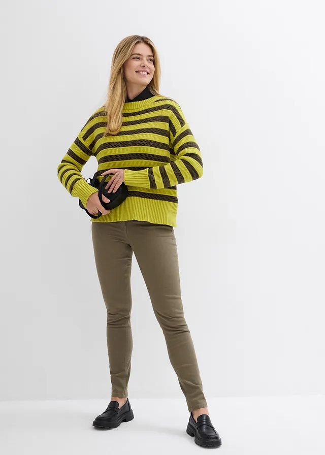 Slim fit jeans met mid waist en comfortband olijfgroen