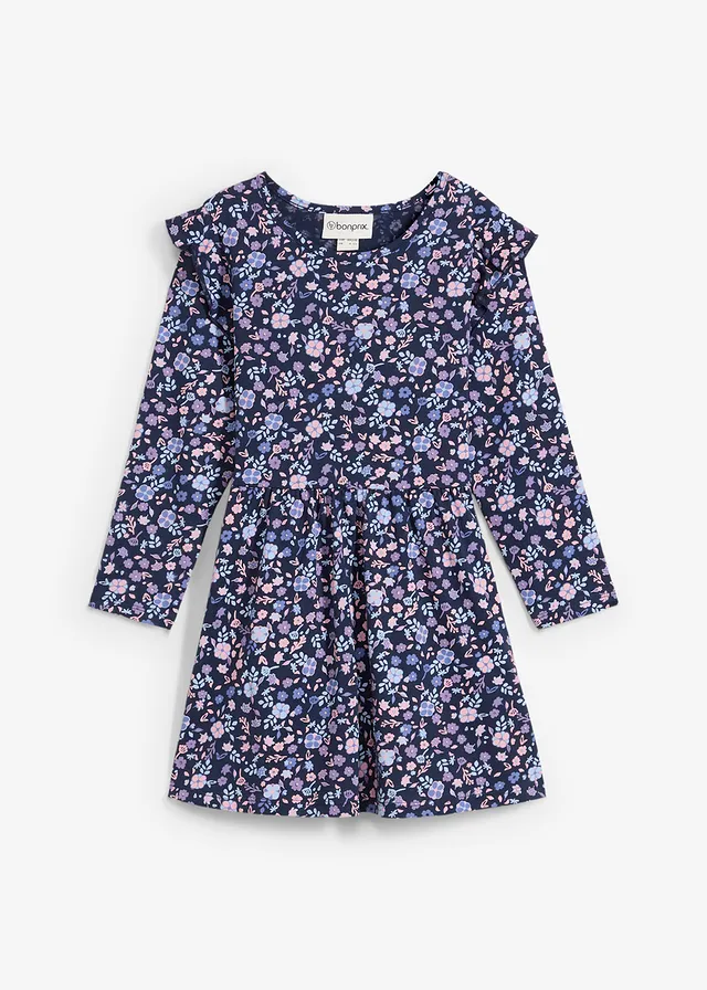 Jersey jurk van biologisch katoen, Kleur: donkerblauw gebloemd