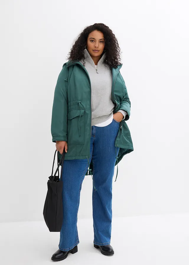 Jean bootcut taille mi-haute, extensible, Couleur: bleu