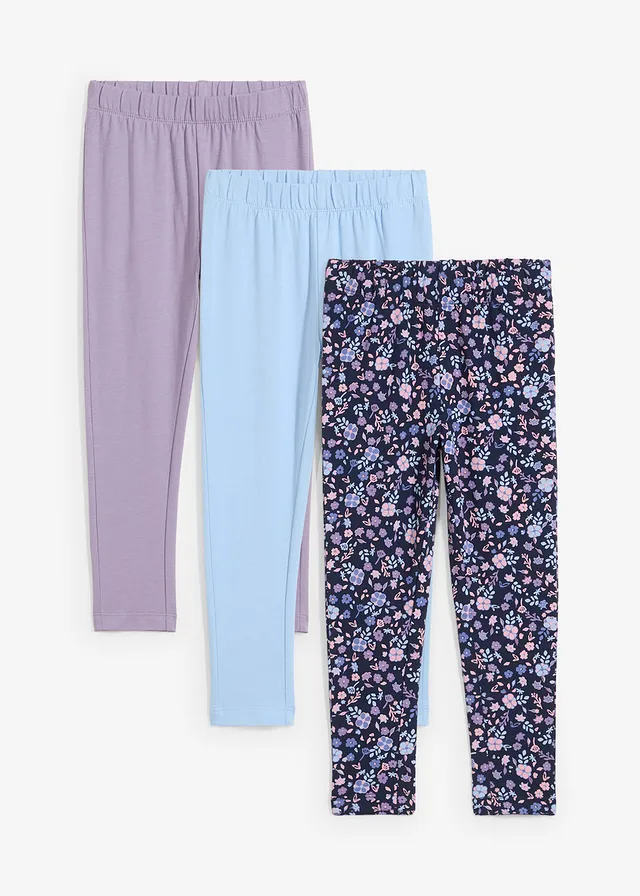 Lot de 3 leggings, Couleur: violine fumé+bleu clair+bleu foncé