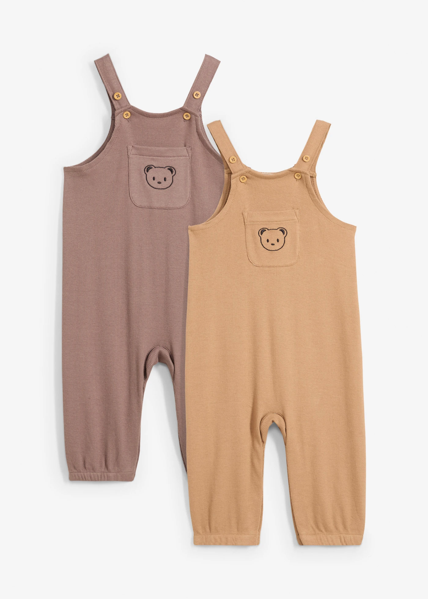 Lot de 2 salopettes bébé en coton • marron moyen+camel • Boutique bonprix