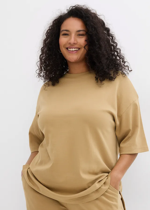 Longshirt van interlock, Kleur: kakibruin