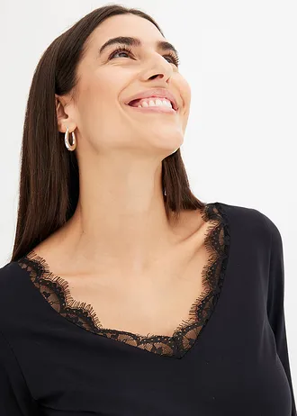 T-shirt à dentelle • noir • Boutique bonprix