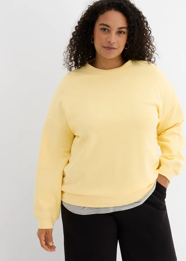 Sweat oversize 100% coton, Couleur: jaune crème