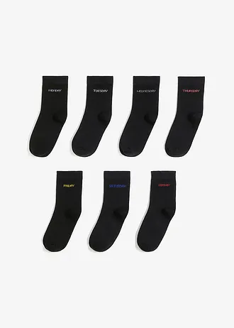 Lot de 7 paires de chaussettes mi-hautes • noir motif • Boutique bonprix