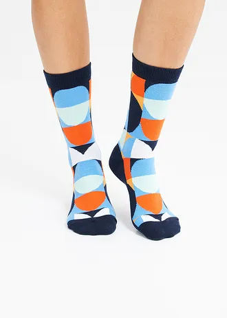 Lot de 4 paires de chaussettes en coton majoritaire • bleu foncé-multicolore à motif • Boutique bonprix