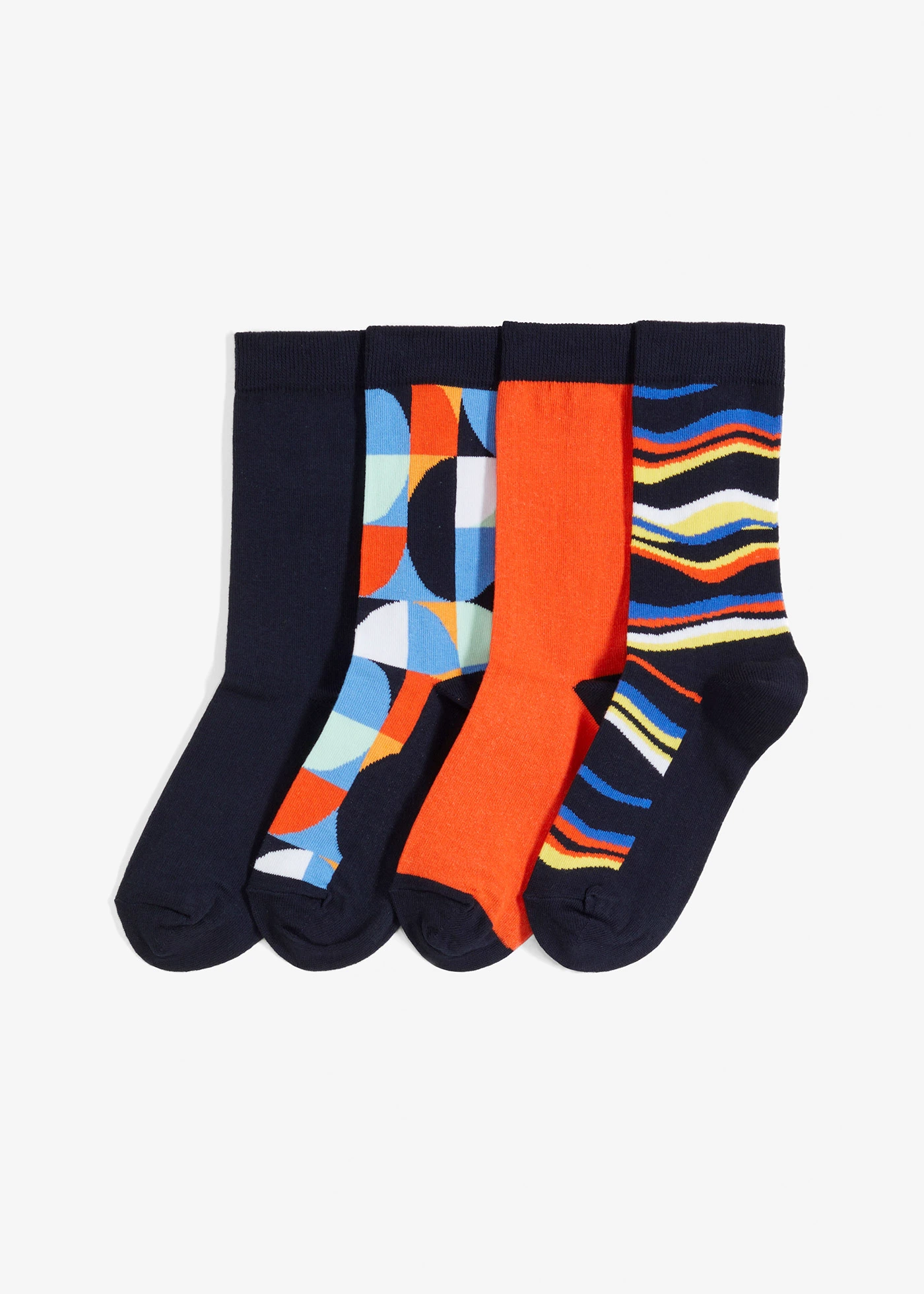 Lot de 4 paires de chaussettes en coton majoritaire • bleu foncé-multicolore à motif • Boutique bonprix