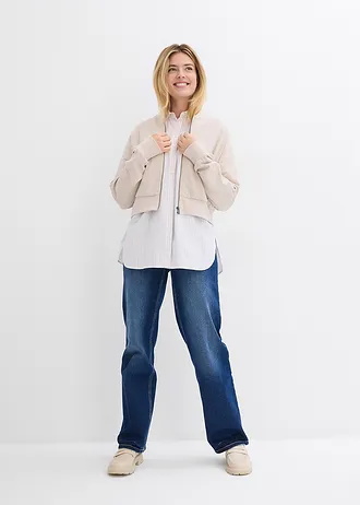 Bluzka koszulowa w paski • jasny piaskowy - biały w paski • sklep bonprix