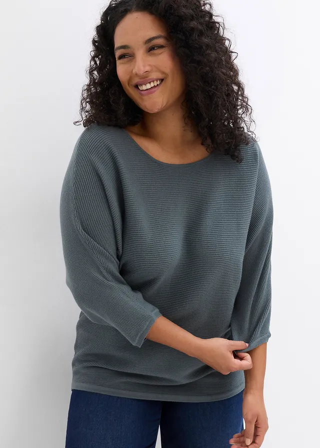Pull côtelé oversize, Couleur: vert eucalyptus