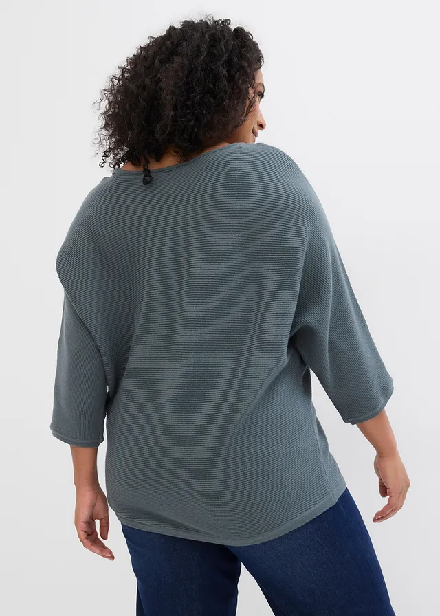 Pull côtelé oversize, Couleur: vert eucalyptus