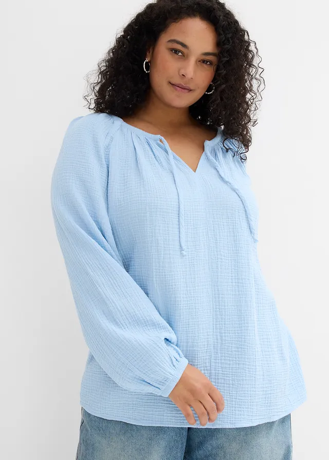 Blouse ample en gaze de coton, Couleur: bleu clair