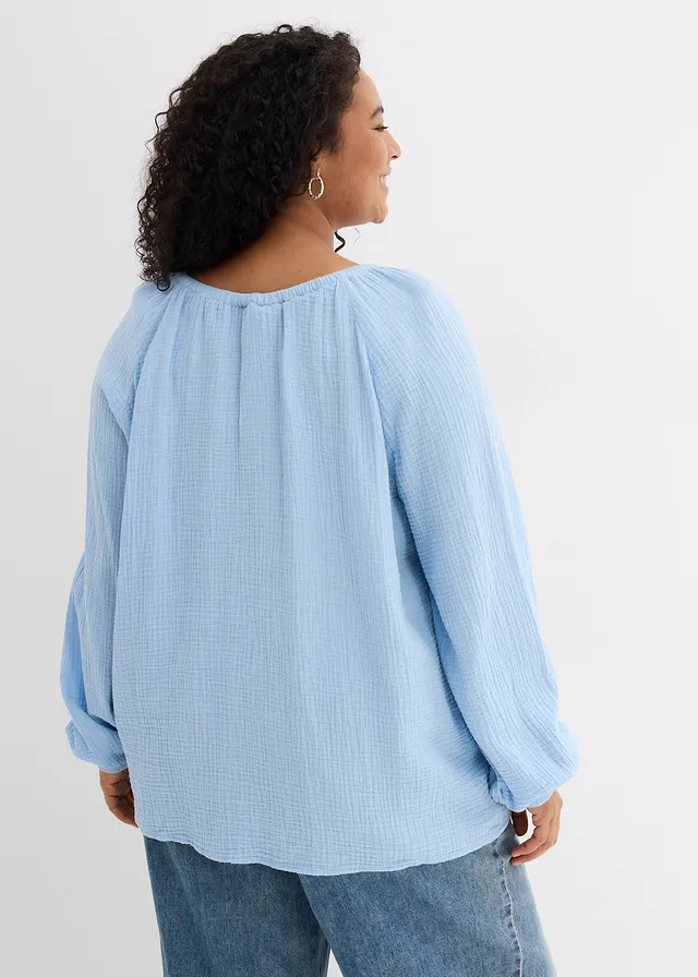 Blouse ample en gaze de coton, Couleur: bleu clair