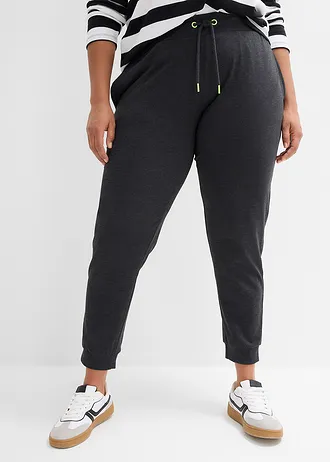 Joggingbroek met elastische band, Kleur: zwart gemêleerd