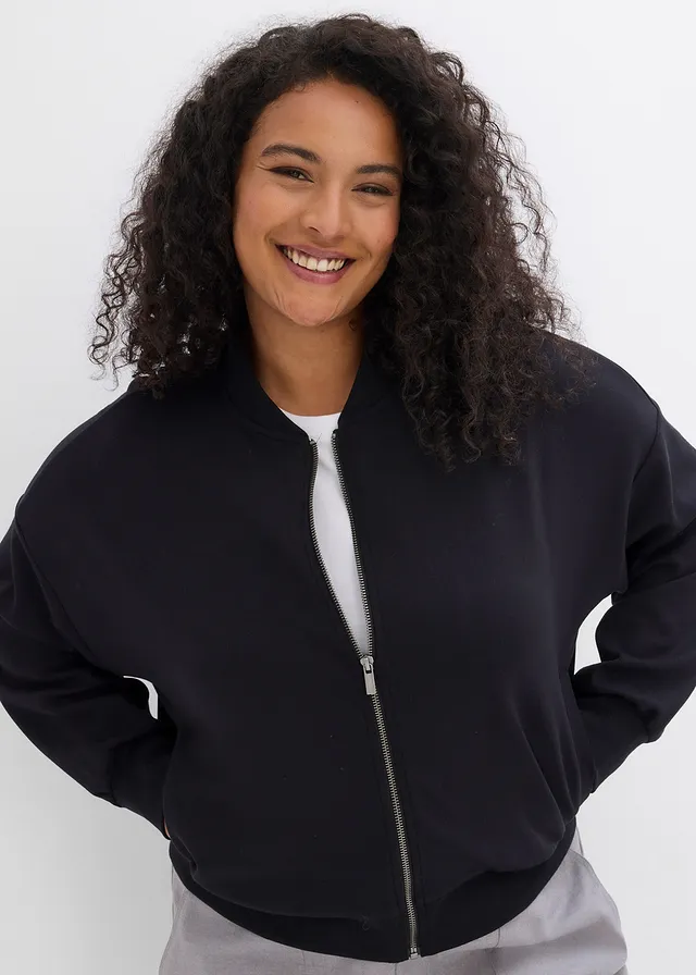 Scuba bomber van zachte viscosemix, Kleur: zwart