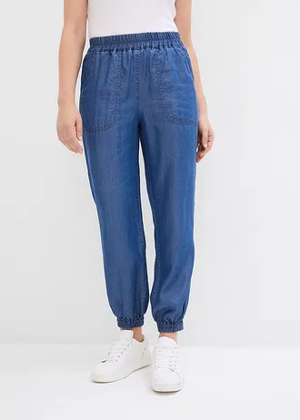 Pantaloni cu elastic și șiret din Lyocell fluid • albastru denim • magazin bonprix