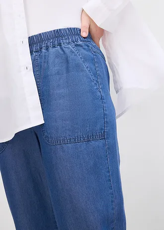 Pantaloni cu elastic și șiret din Lyocell fluid • albastru denim • magazin bonprix