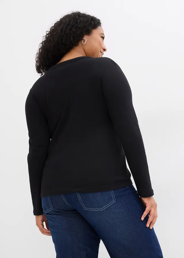 Geribd shirt met biologisch katoen (set van 2), Kleur: zwart/wit
