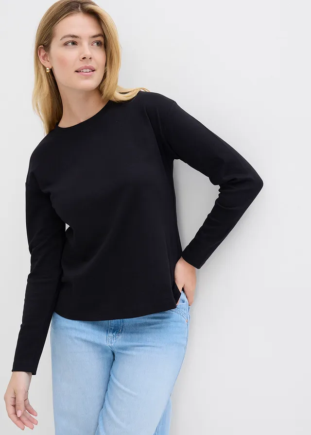 Longsleeve van puur, zwaar biologisch katoen, Kleur: zwart