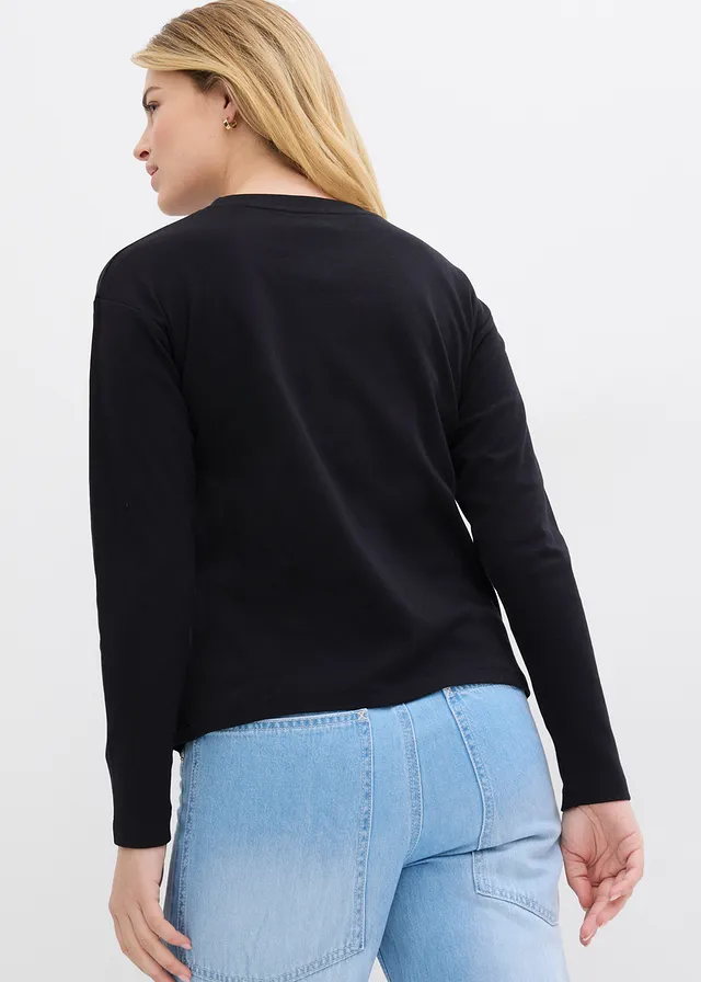Longsleeve van puur, zwaar biologisch katoen, Kleur: zwart