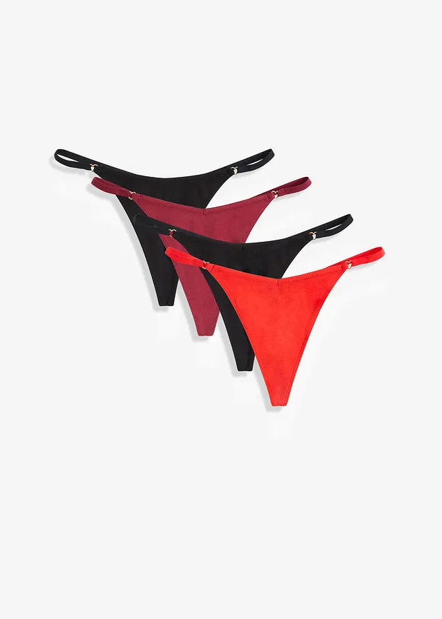 Lot de 4 strings coton en V, Couleur: noir+fraise+rhododendron