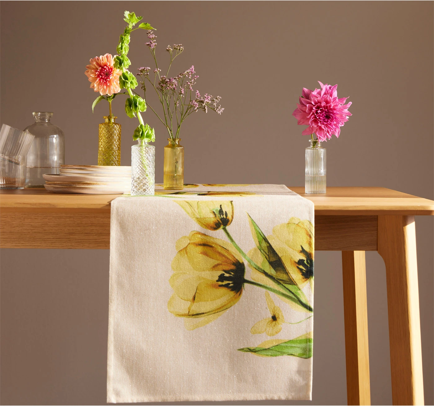 Tafelloper met tulpprint • geel-crème • bonprix online shop