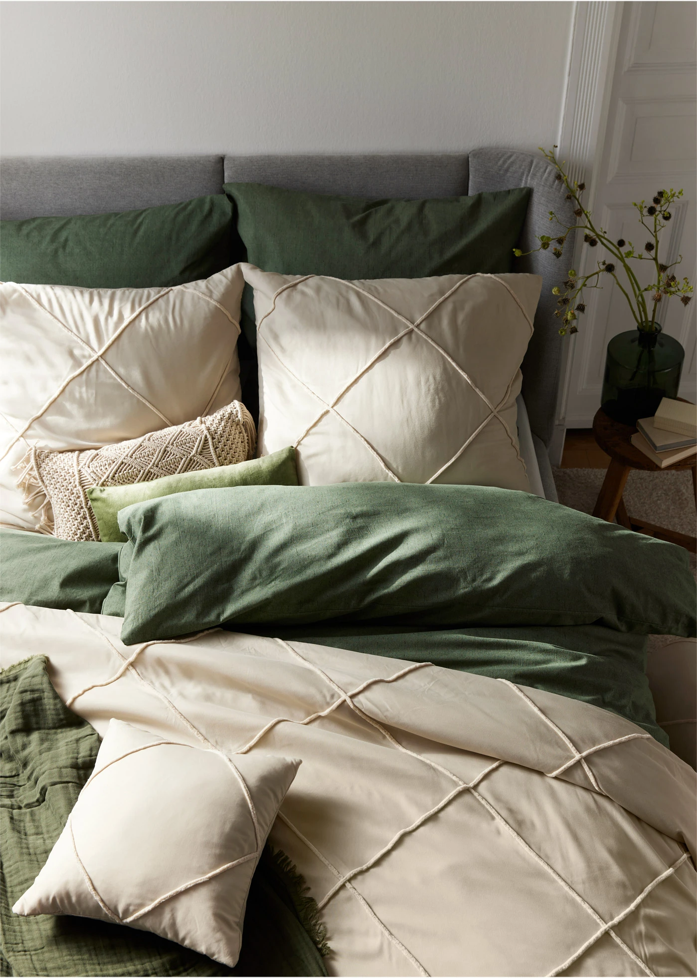 Kussenhoes met rechthoeken (set van 2) • beige • bonprix online shop