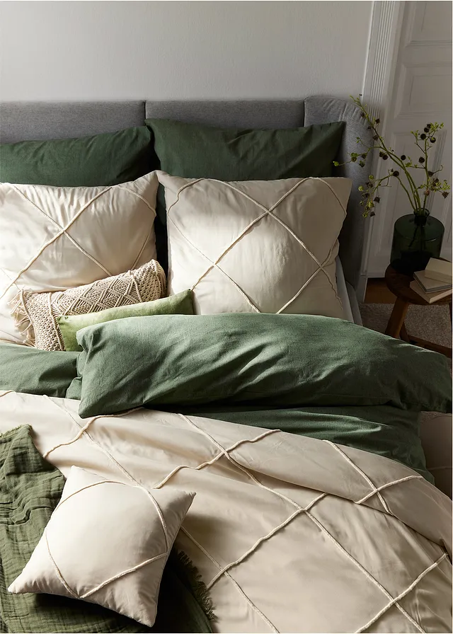 Lot de 2 housses de coussin à rectangles, Couleur: beige