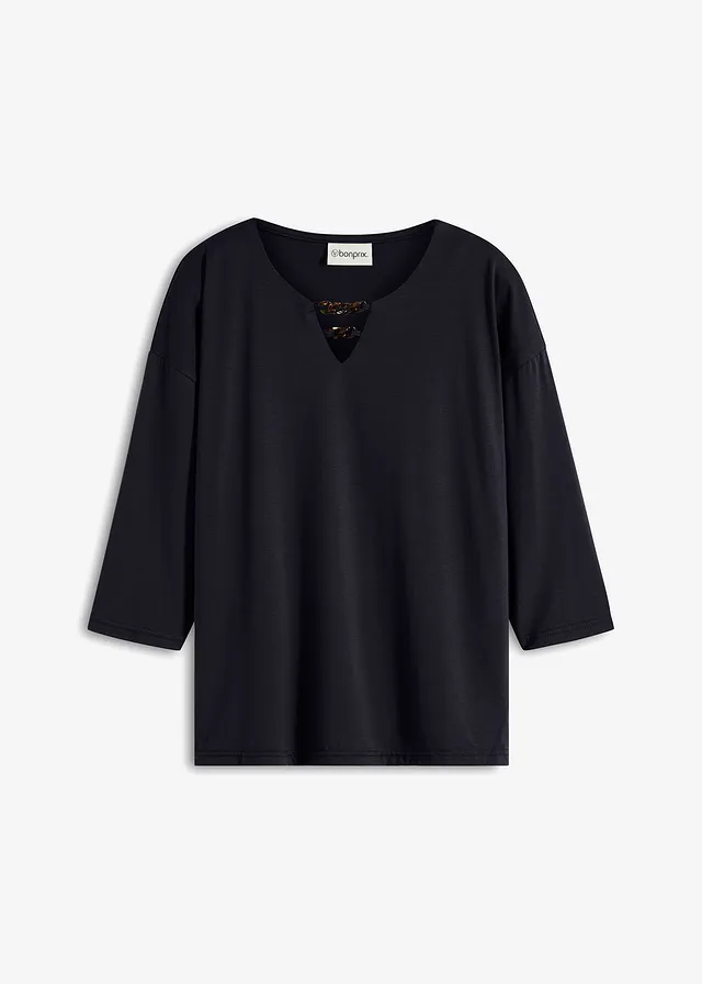 Bluză tricot tip tunică • negru • magazin bonprix