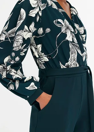 Combi pantalon en jersey style cache-cœur • vert profond floral • Boutique bonprix