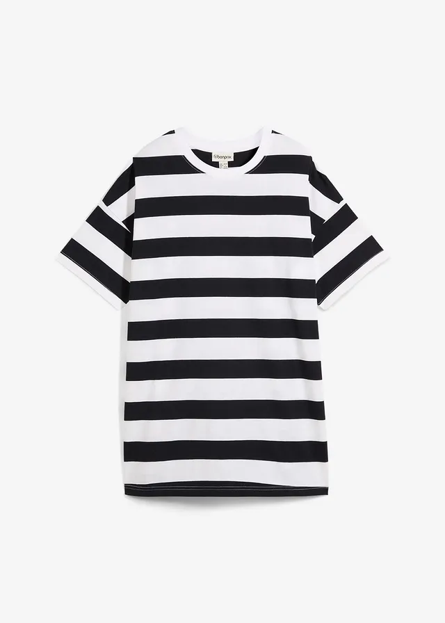 T-shirt oversize 100% coton, Couleur: noir/blanc rayé