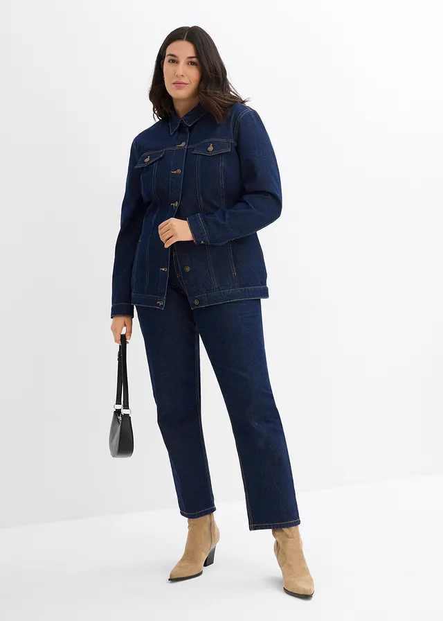 Veste en jean cintrée, Couleur: denim bleu foncé