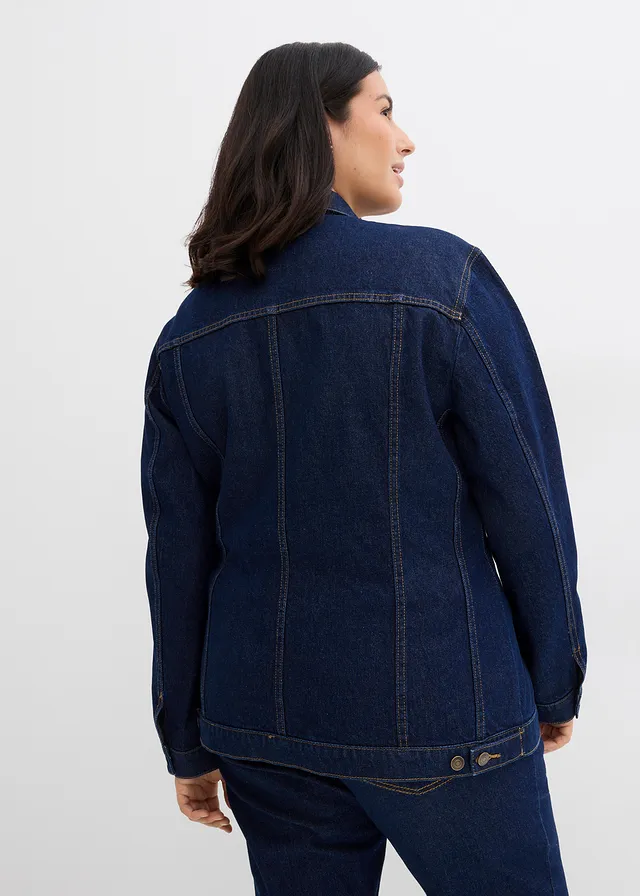 Veste en jean cintrée, Couleur: denim bleu foncé