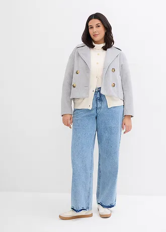 Veste style trench, courte et oversize, Couleur: gris clair chiné