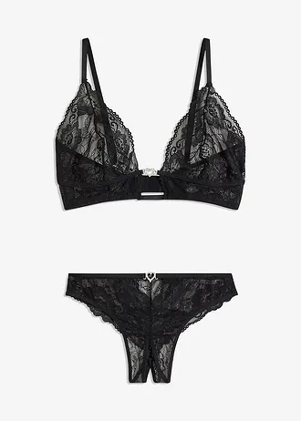 Ensemble soutien-gorge brassière et string ouvert • noir • Boutique bonprix