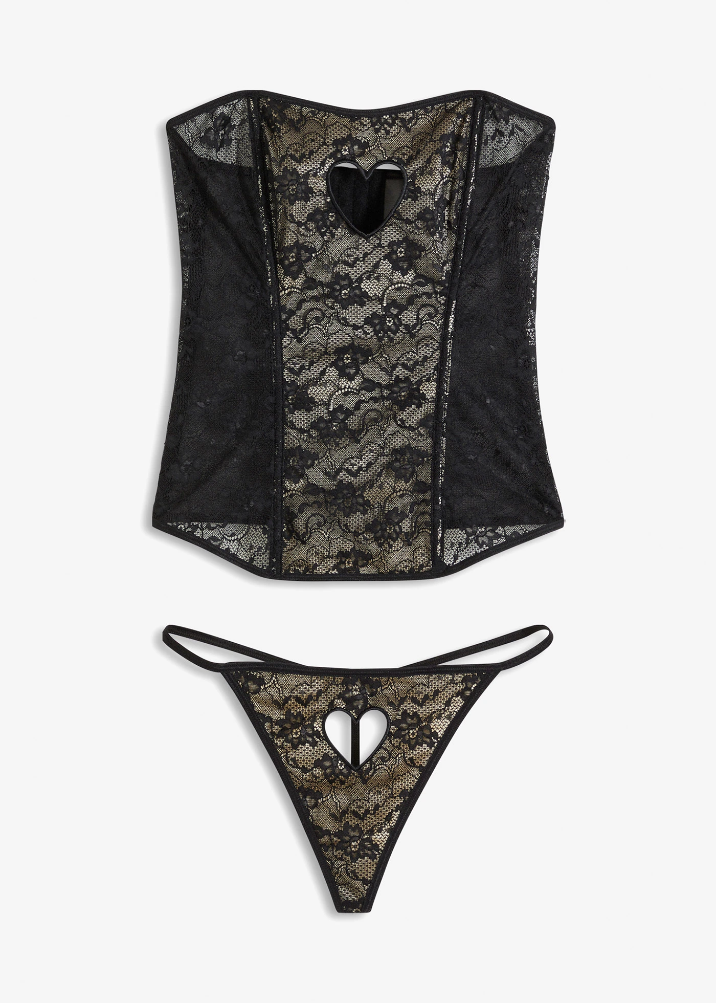 Bustier en string (2-dlg. set) • zwart-nude • bonprix online shop