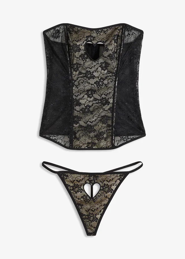 Bustier en string (2-dlg. set) • zwart-nude • bonprix online shop