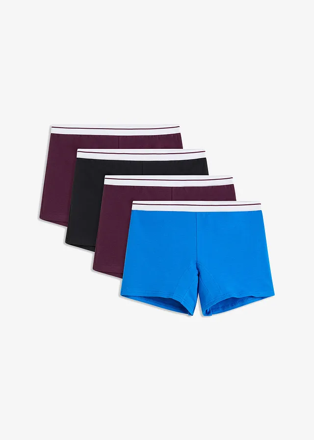 Lot de 4 boxers mi-longs coton, Couleur: noir+sureau+bleu horizon