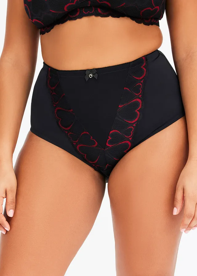 Slip sculptant décoré, maintien modéré, Couleur: noir/rouge salsa