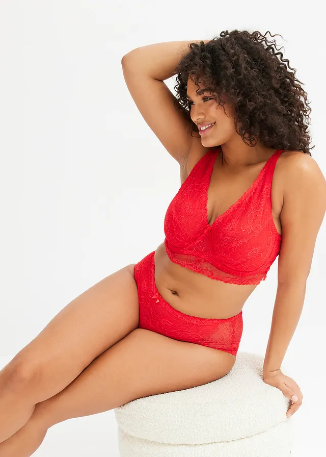 Soutien-gorge minimiseur à armatures en dentelle ornée de sequins discrets, Couleur: fraise