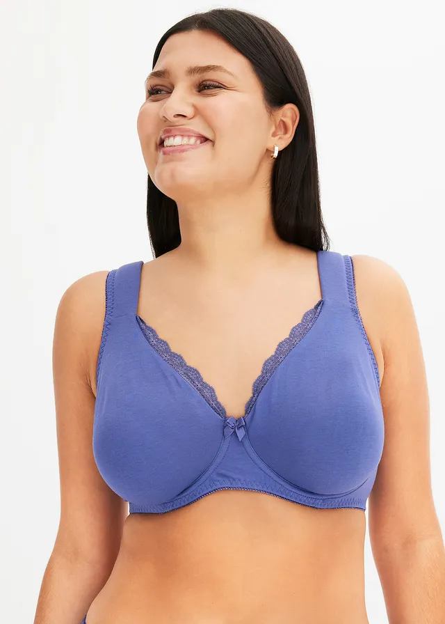 Lot de 2 soutiens-gorge moulés à armatures, non rembourrés, Couleur: blanc cassé + bleu foncé