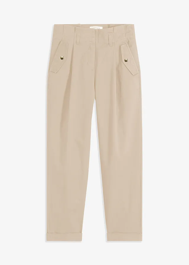Pantaloni subțiri din twill, model paperbag