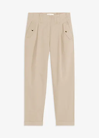 Lichte twill broek in paperbag stijl, Kleur: sand