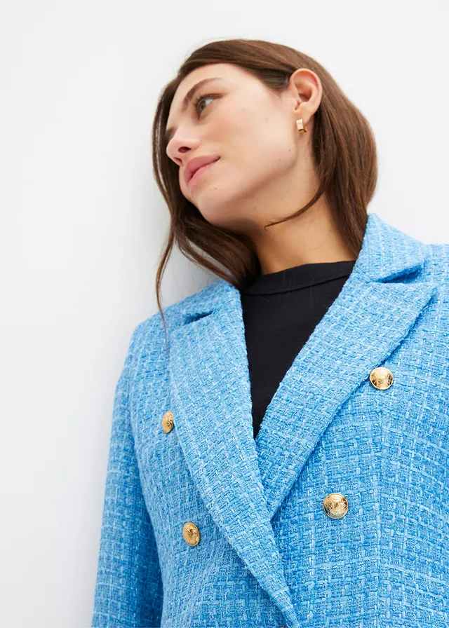 Bouclé blazer met dubbele knoopsluiting • briljantblauw gemêleerd • product-page.page-title-suffix