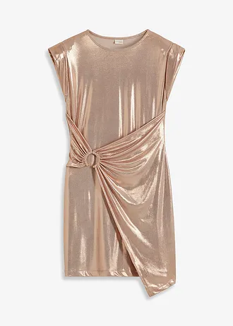 Mini jurk met decoratieve gesp • mat glanzend beige • bonprix online shop