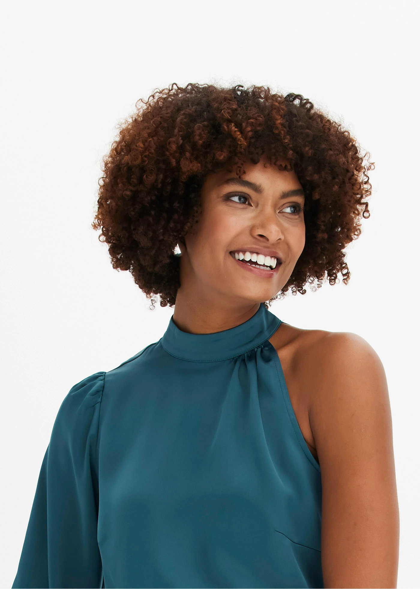 Šaty na jedno rameno, z lesklého saténu • zelené korenie • obchod bonprix