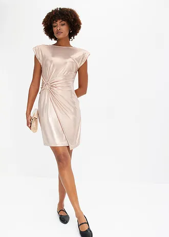 Mini jurk met decoratieve gesp • mat glanzend beige • bonprix online shop